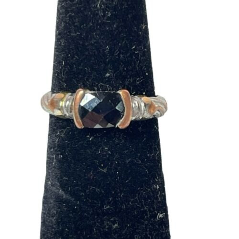 18K Gold Electroplated Black Cushion Cut CZ Rope Design Statement Ring Size 5